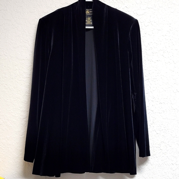 VINTAGE 90's R&K Cardigan Oversized Jacket Velvet Black - Picture 1 of 5
